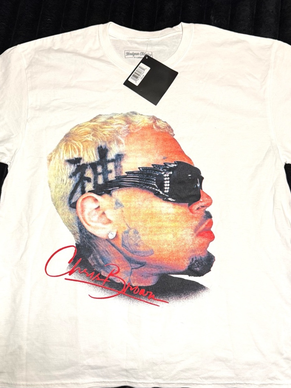 Chris Brown White Graphic Short Sleeve Tee with Red Autograph